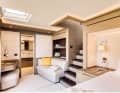 Owner's cabin: The 25 square metre bow area of the starboard hull is reserved for the owner, the private companionway leads into the saloon