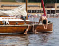 The crew of the dinghy cruiser "Kleine Anna" anchors for a swimming break