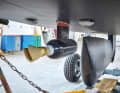 The Aquamot pod motor sits directly behind the keel. The folding propeller is standard