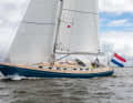 The sloping stern and the pronounced deck projection are traditional design features