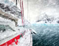 Snowstorms are not uncommon in the high southern latitudes. But the "Santa Maria Australis" defies all weathers, even at anchor