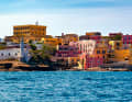 The entrance to the Roman harbour is to the right of the small lighthouse. There are a few mooring places there