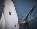 The rig of the twelve-man "Anitra" in front of the eight-man "Feo" at the start of Group 1