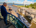 Right in the middle of the action.  Eugen von Abel watches the departing boats from the platform