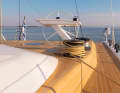 The mainsheet runs over a capstan winch