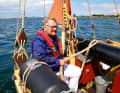There is no room for a tiller because of all the cannons. It is steered with thick ropes that run over the stern gun