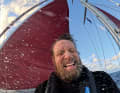 Author Kramm in overcoming spray