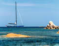 The carbon mast and furling boom were supplied by Hall Spars. The owner of the first construction number "Luminous III" wanted staysails for which backstays were attached.
