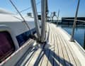 The shrouds are on the inside, allowing narrower sheeting angles for the genoa.