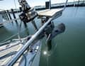 The pulpit protrudes, making it easier to board the boat from the jetty.