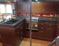 The U-shaped pantry looked chic with the black worktop, but it felt cramped.