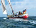 Up she goes ... Off her home port of Heiligenhafen, the "Chapina" gathers momentum as if it's time to set off on a long voyage again.