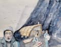 Les survivants du "Grafton" construisent un formidable abri avec des morceaux d'épave. Pour s'occuper le soir, ils s'enseignent mutuellement la lecture, l'écriture et leurs langues.