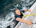 A safety line does not always protect you from falling into the water.