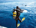 Getting into the water from a yacht is a big step.