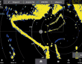 Détermination de la position sous radar : la règle de relèvement (EBL) et l'anneau de mesure de la distance (VRM) fournissent la direction et la distance par rapport à des objets dont la position est connue.