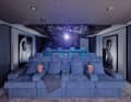 There is room for twelve guests in the projection room.