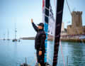 Boris Herrmann lascia Les Sables-d'Olonne per la partenza del 10° Vendée Globe il 10 novembre 2024.