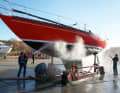 Washing: Thorough cleaning with a high-pressure cleaner makes it easier to paint the underwater hull or polish the gelcoat later on