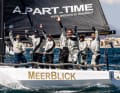 The crew of the Cape 31 "Meerblick" celebrates the PalmaVela victory.