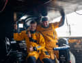 A good moment below deck: Robert Stanjek and his Berlin team-mate Phillip Kasüske, who was not in action on stage 3