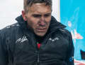 Covered with carbon fibre and marked by the stresses and strains: Will Harris had sanded the area around the crack in the mast where several layers of carbon laminate were later applied