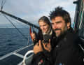 At a recording for the podcast "End of Watch": Boris Herrmann and Rosalin Kuiper