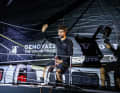Here the happy stage winner Boris Herrmann waves shortly after crossing the finish line