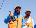 Der siegreiche Charlie Enright und sein Navigator Simon "Sifi" Fisher