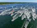 Impressive run-in scene for Team Malizia at the Ocean Race Fly-by in Kiel on 9 June 2023