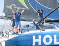 Relieved, relieved - and overjoyed: Escoffier and behind him Sanni Beucke, who crowned her Imoca premiere with a stage win