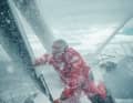 Here, Fabrice Amedeo works on the forecastle of the "Nexans - Art & Fenêtres", which sank at the time, before his accident on the Route du Rhum