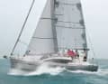 The heavy weather jib, also known as a trinquette, on the mobile cutter stay