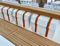 Teak deck and railing on yacht