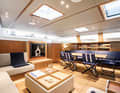 Saloon: The owner opted for the "Traditional Navy" interior design option developed by Genoese architect Misa Poggi for Nautor.