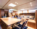 Style-defining: the salon features European oak on the floor and walls, alternating with cognac-coloured leather panels.