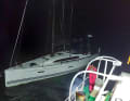 After five hours of searching, the sea rescuers find the disorientated sailor.