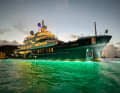 Megayacht in the harbour of Gustavia on St. Barth.