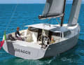 Like the cat, only on a hull: the fixed bimini covers part of the deep cockpit