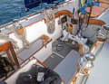 The cockpit is narrow, spartan and original. Only the mizzen mast and winches had to be replaced.