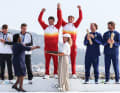 The 49er podium of the Olympic regatta in Marseille