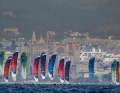The Olympic kiters in front of the palace backdrop of Palma de Mallorca.