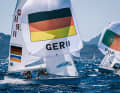 Action im olympischen 470er-Mixed bei der Semaine Olympique Française.