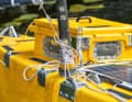 The carbon fibre masts are unsupported and rise only two metres above deck. They can be repositioned in three mast feet.