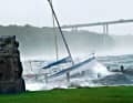 A heavy autumn storm over the Baltic Sea causes yachts in Svendborgsund to perform a wild dance on the jetty