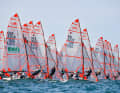 Poland's Ewa Lewandowska and Leon Sapijaszko are in the lead after day one of the huge field of 168 starters in the 29er Euro Cup