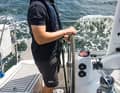 Also secure the lifeline on the windward side at the helm.