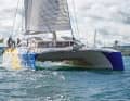 The hulls and rig are narrow and high for a cruising boat. The initiators were once dinghy sailors