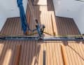 Effective: The traveller on the cockpit floor provides good service for mainsail trim. The long track is one of many options.