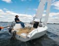 Sails like a dinghy, but with the added safety of the keel. Mooring is at the padeyes.